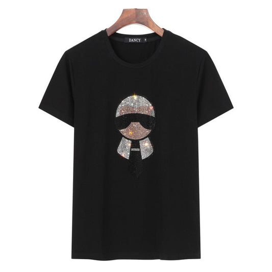 Plus Size Women's Rhinestone Character T-Shirt Fashion