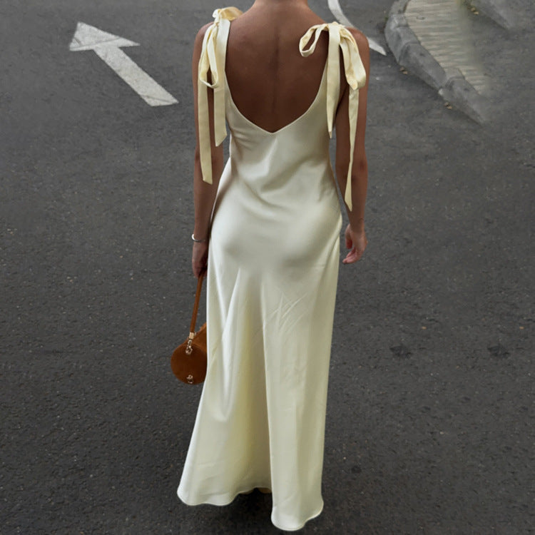 V-neck Sexy Backless Sleeveless Dress With Tie