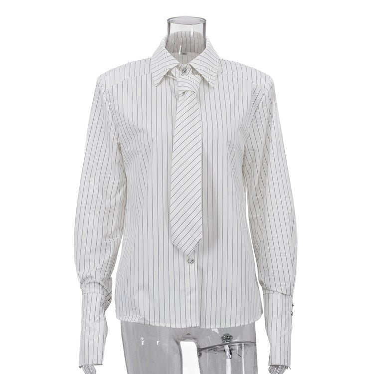 Commuter Striped Tie Collared Long-sleeved Shirt