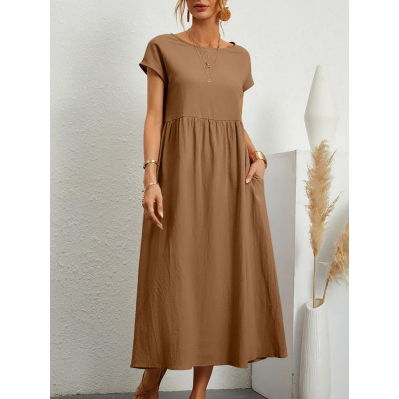 2026 New European And American Women's Round Neck Solid Color Pullover Comfortable Casual Dress