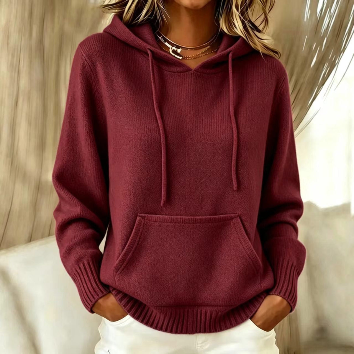 2026 Women's New Knitted Hoodie, Casual Pullover Sweater Top With Pockets