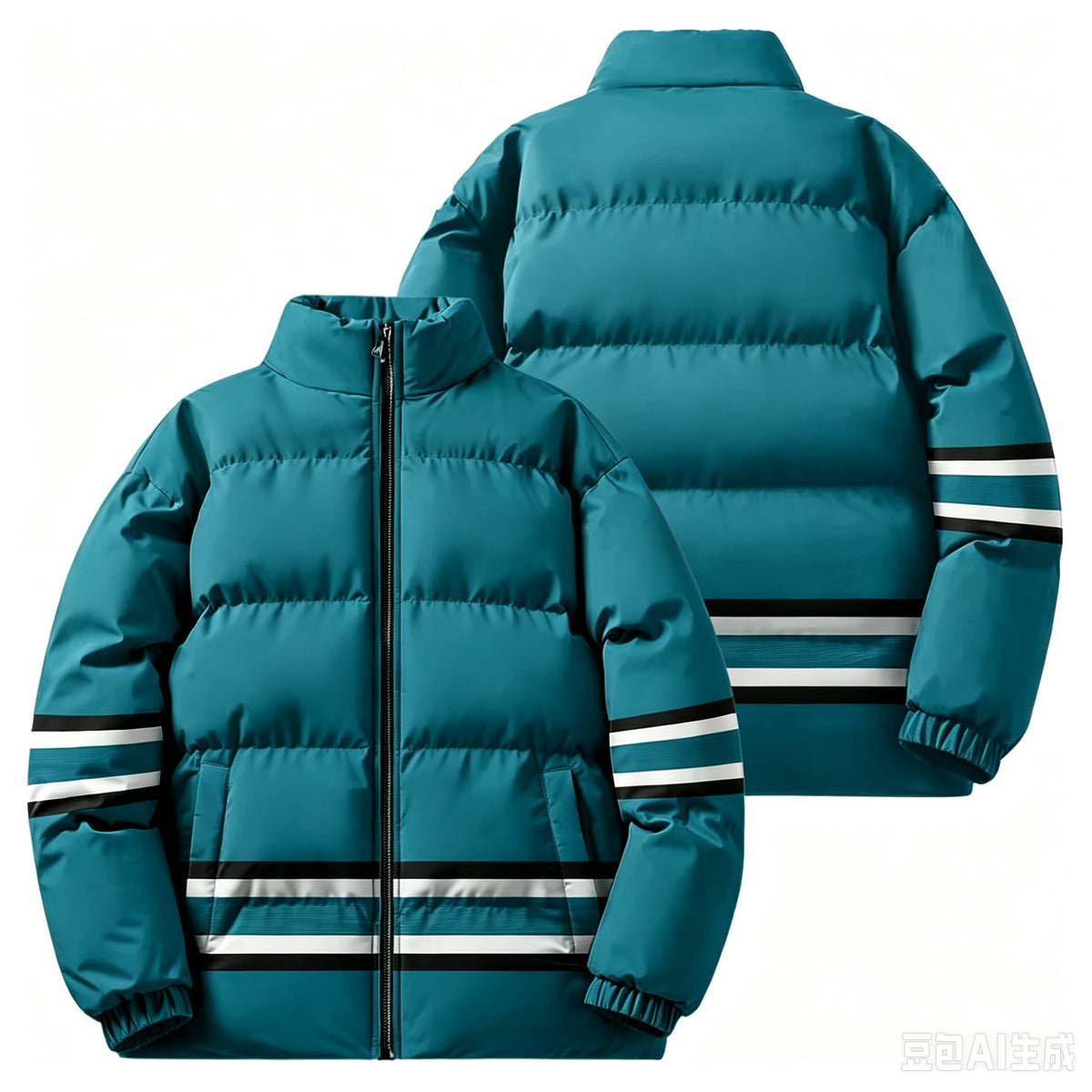2026 Men Winter Stand Collar Puffer Jacket Color Block Striped Patchwork Cotton Padded Coat Loose Windproof Warm Racing Style Outerwear Male Casual Zipper Thick Winter Outfits