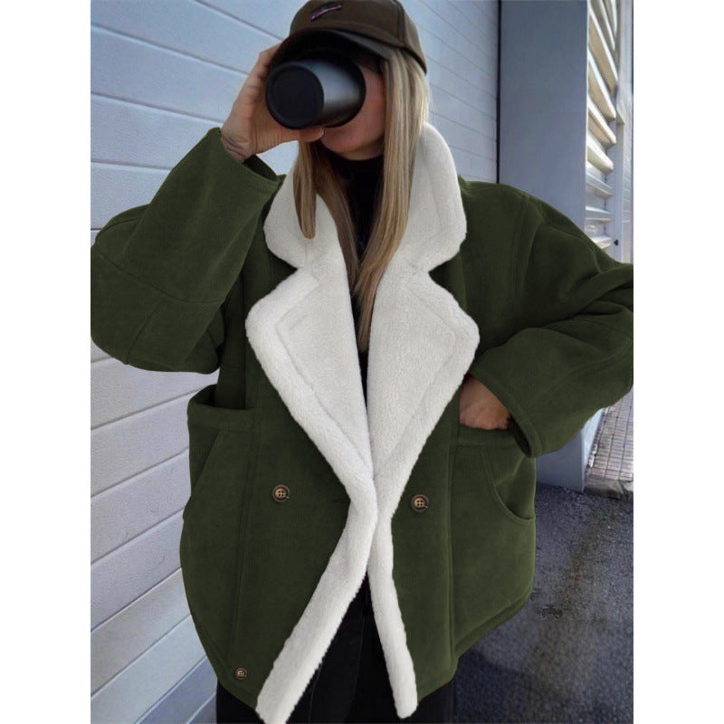 2026 Cross-border Autumn And Winter New European And American Women's Thickened Warm Fashion Loose Casual Retro Lamb Wool Jacket For Women