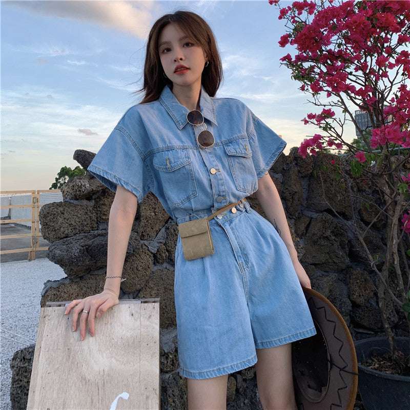 Workwear Denim Jumpsuit Women Summer Thin