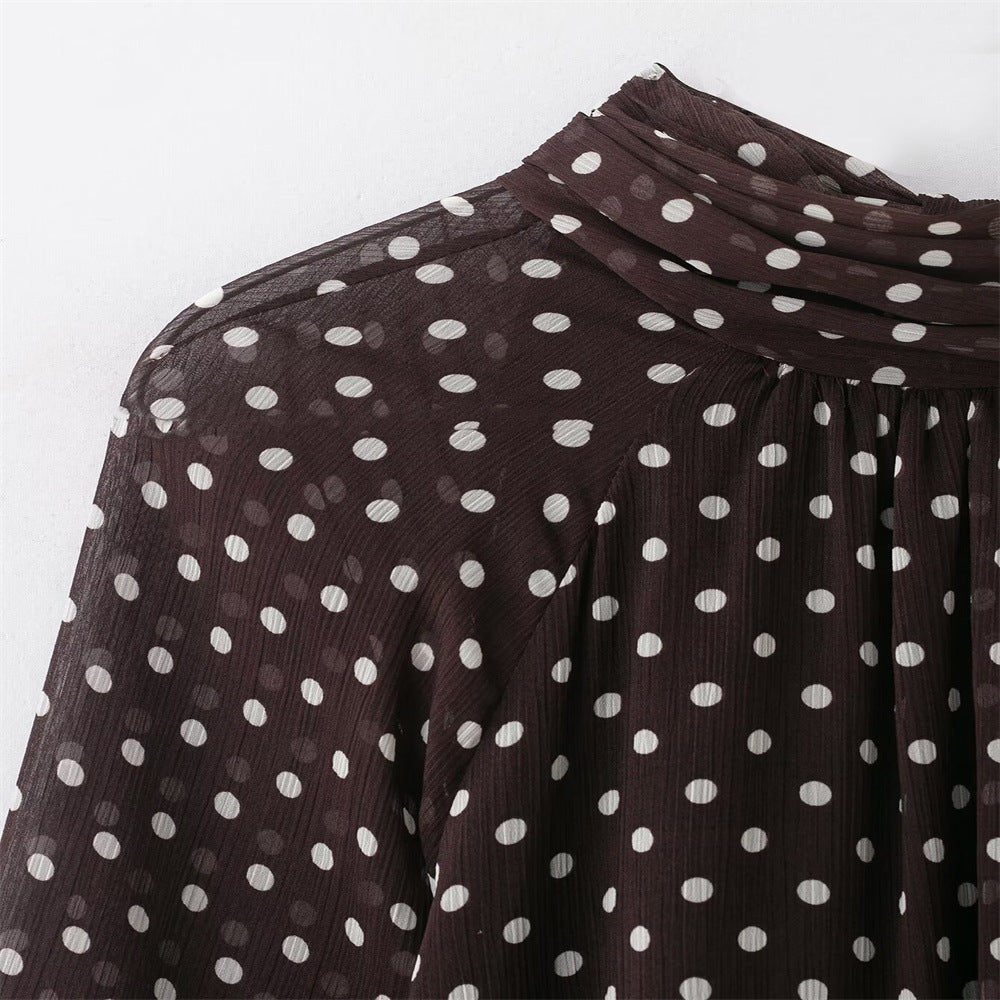 Polka Dot Long-Sleeve Shirt With Bow