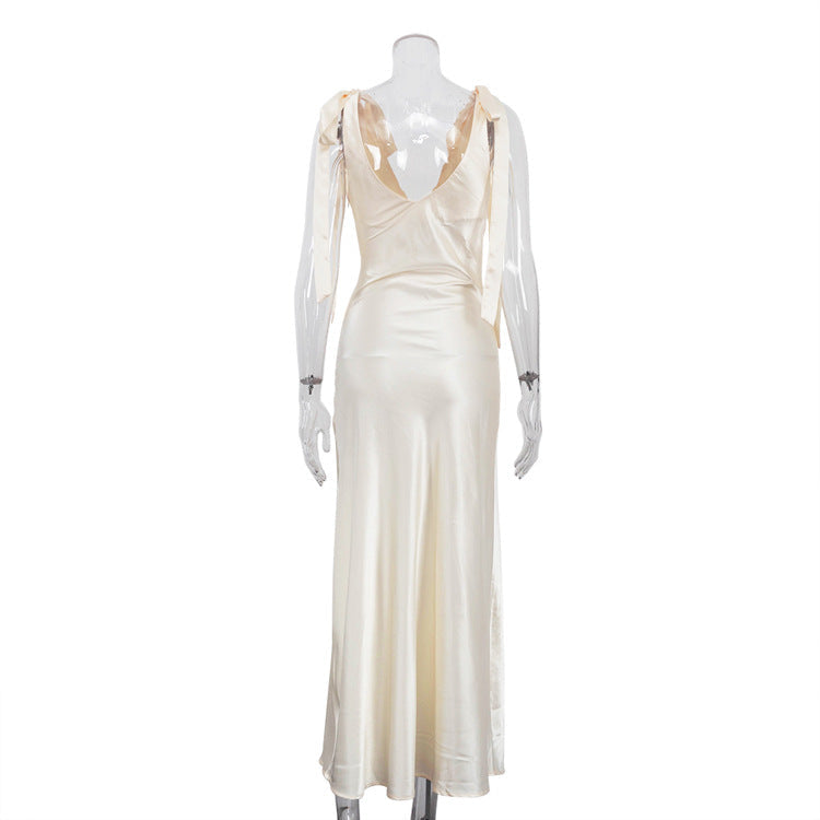 V-neck Sexy Backless Sleeveless Dress With Tie