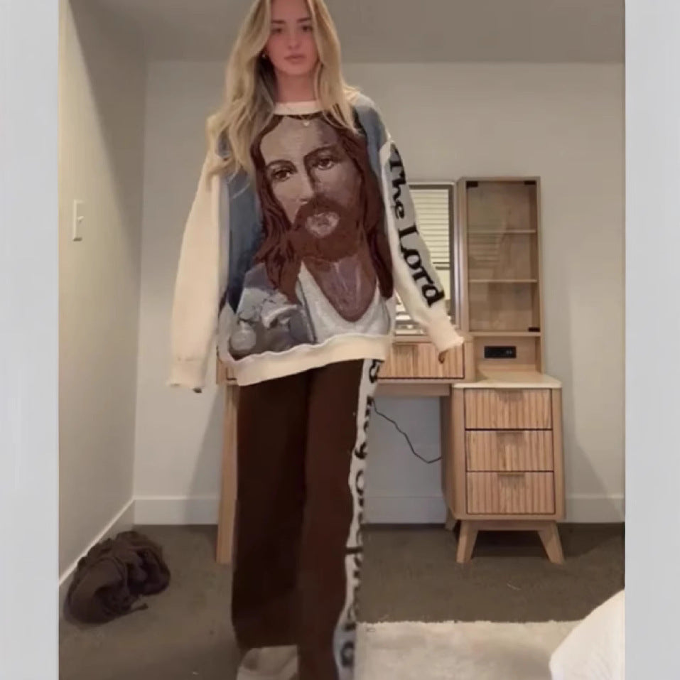 Trendy Round Neck Long Sleeve Digital Printing Suit