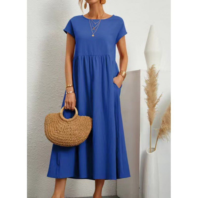 2026 New European And American Women's Round Neck Solid Color Pullover Comfortable Casual Dress