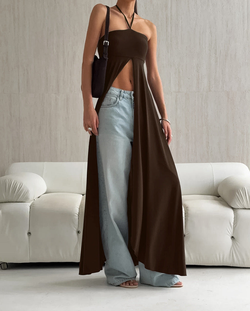 Halter-neck Sleeveless Strapless High Slit Dress