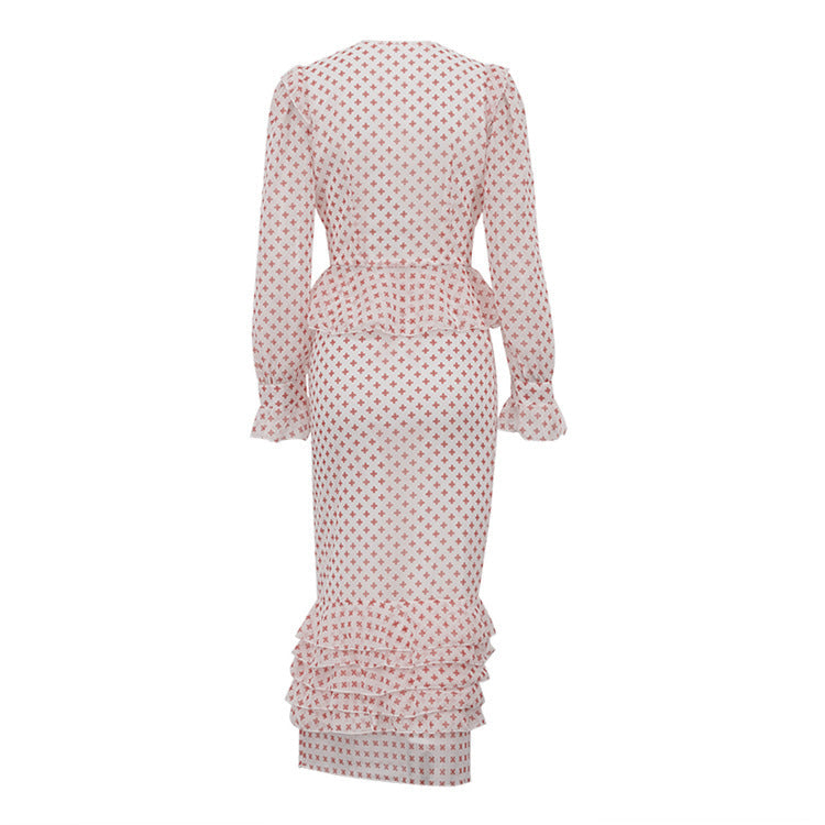 Cross Print Two-Piece Peplum Set