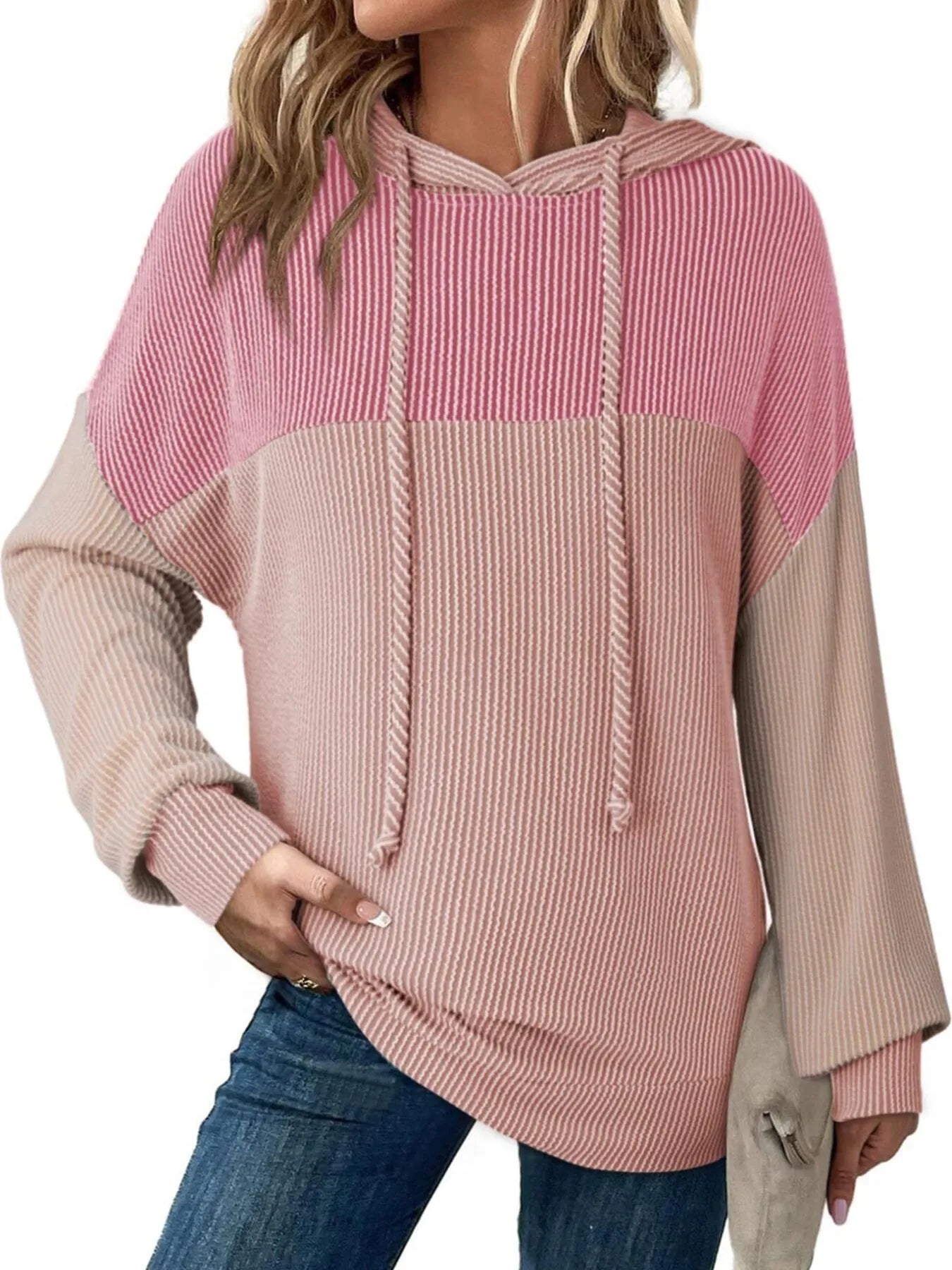 Drawstring Color Block Long Sleeve Hoodie