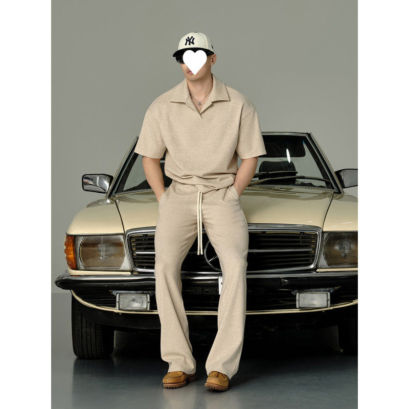 Lapel Short-sleeved T-shirt Men's Casual Top And Trousers Suit