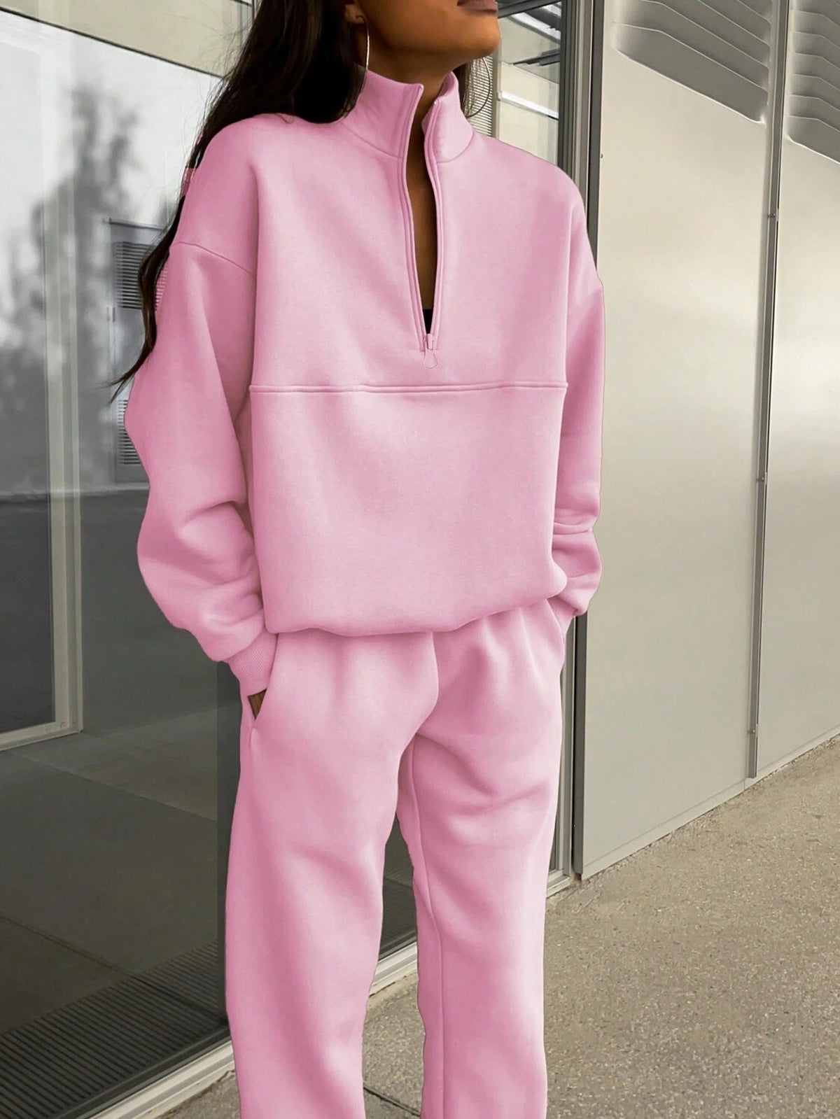 2026 European-style Autumn-Winter New  Stylish Flipping Collar Solid Color Casual Retro Style Set