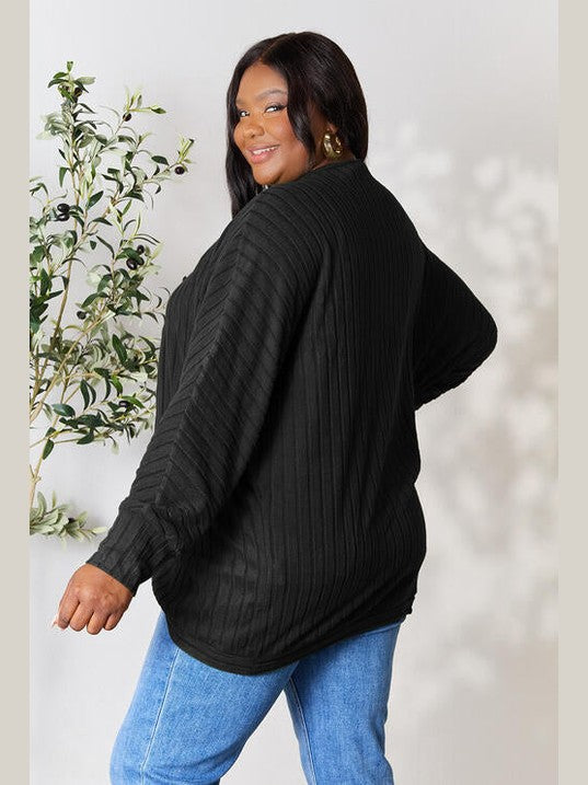 Women Basic Full Size Ribbed Cocoon Cardigan Sweater