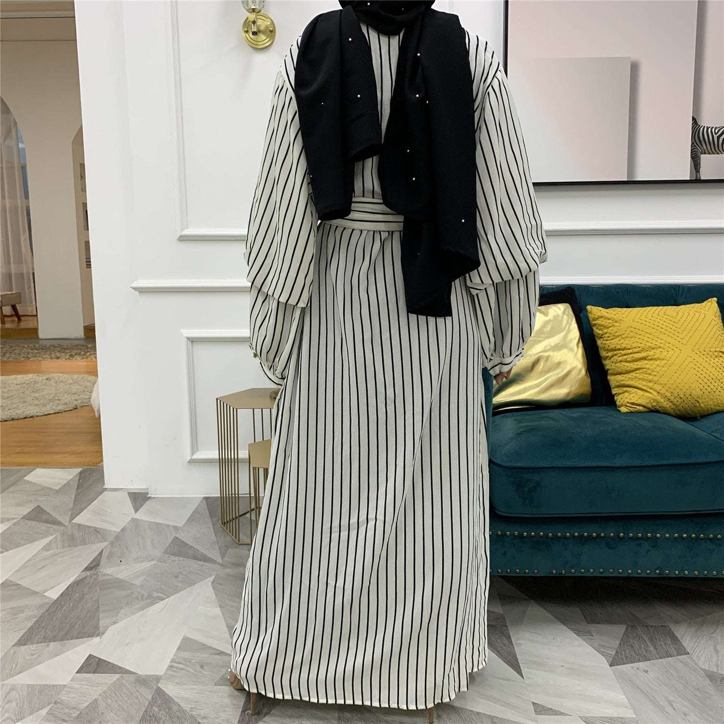 Muslim Fashion Large Women's Heap Sleeves Slim Fit Dress