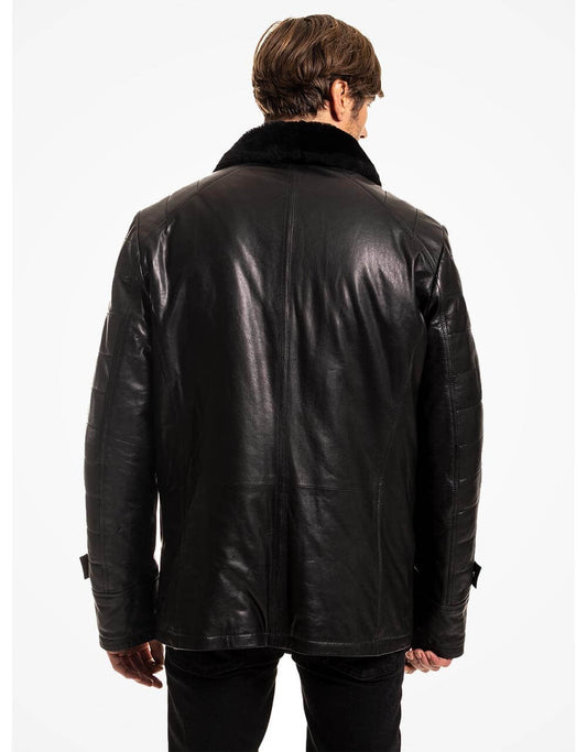 Black Vegetal Leather Coat For Men