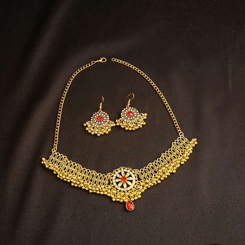 Women's Vintage Moonstone Necklace Pearl Earrings Set