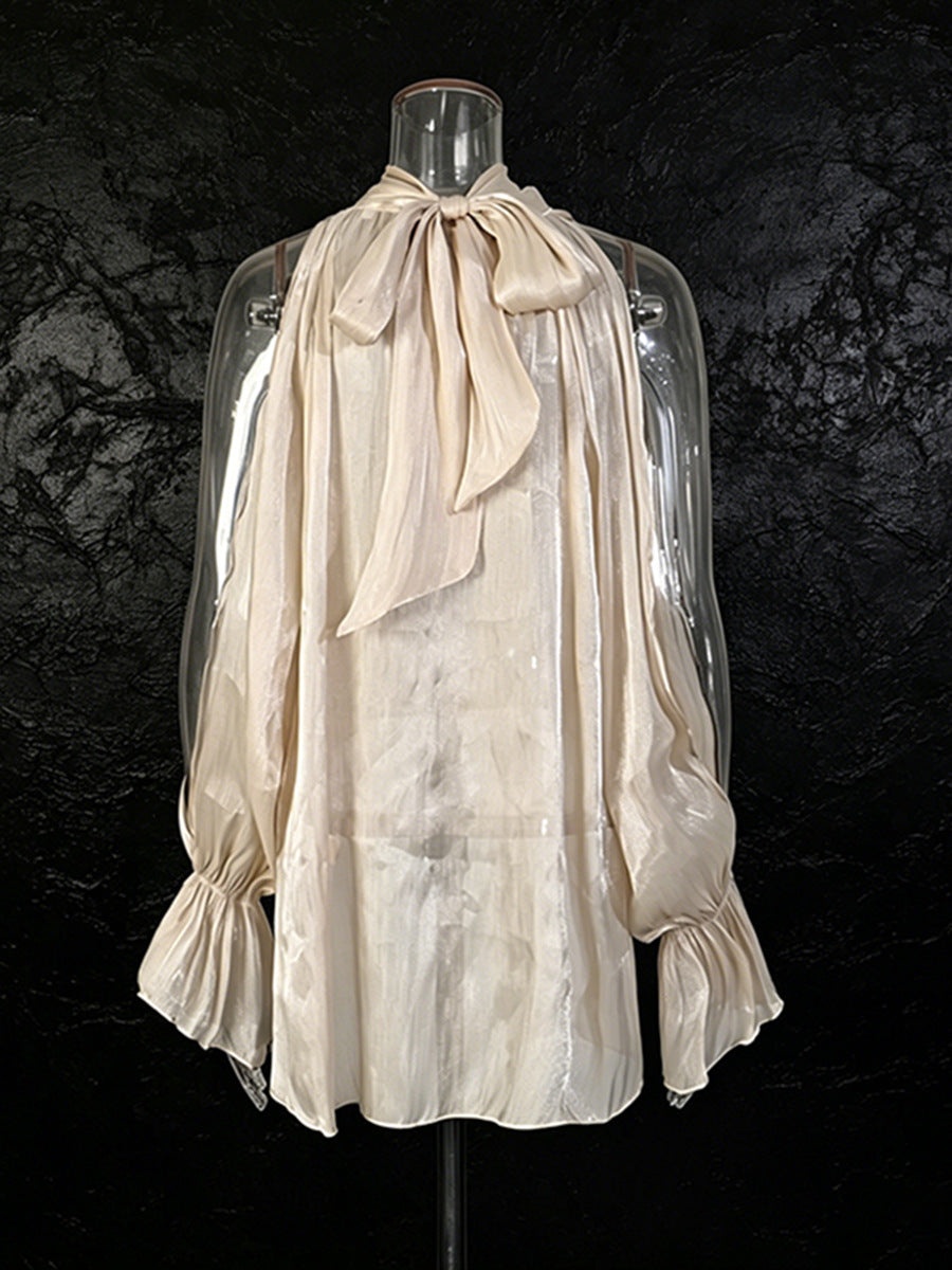Cream Cold-Shoulder Halter Blouse