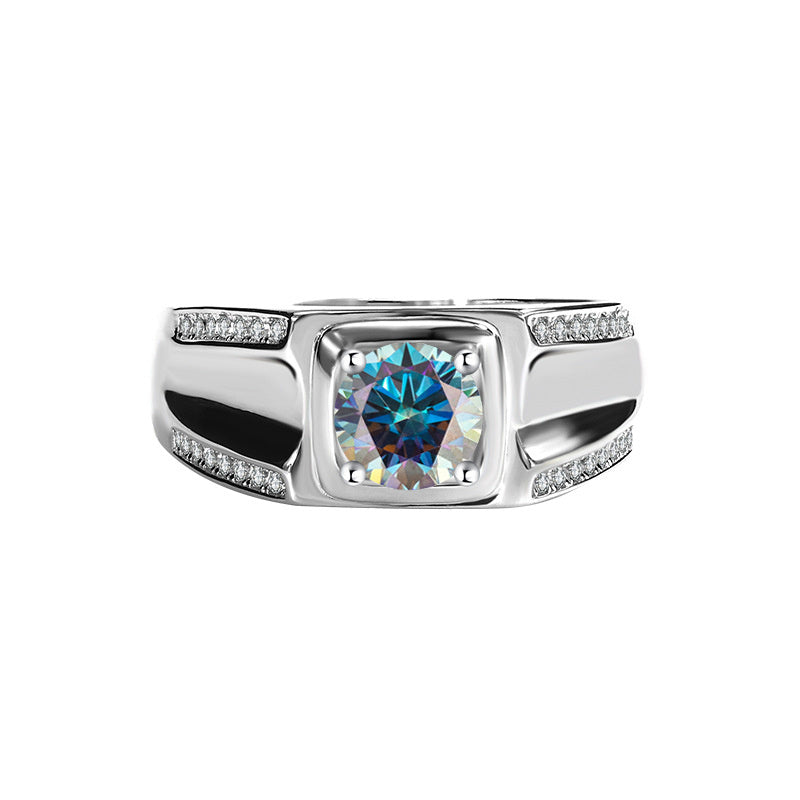 S925 Sterling Silver Moissanite Men's Ring 1 Karat Double-row Micro-inlaid