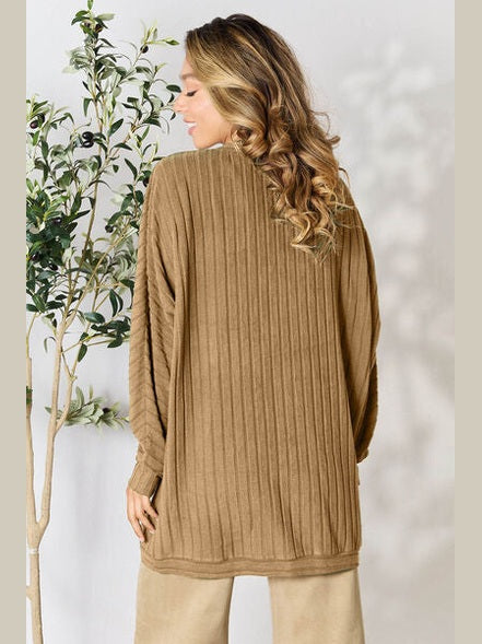 Women Basic Full Size Ribbed Cocoon Cardigan Sweater