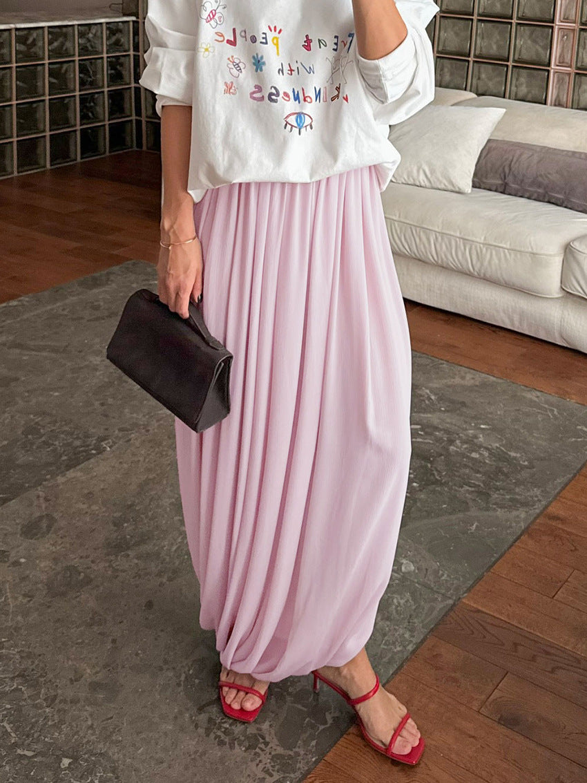Draped Pleated Wide Leg Maxi Skirt
