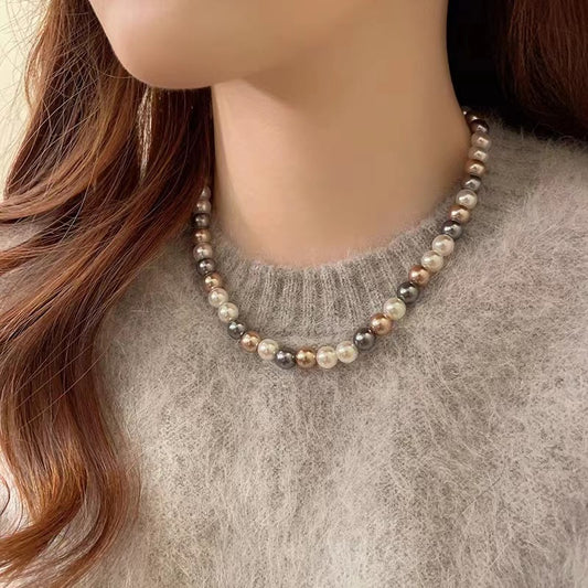 Womens Mixed-Color Glass Pearl Necklace Jewelry