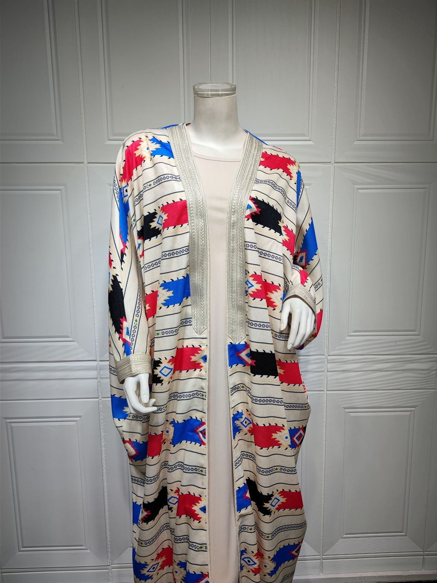 Fashion Women Wear Striped Batwing Sleeve Muslim Vest Jacket Two-piece Set