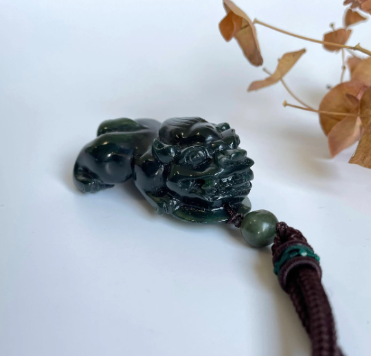 Dark Green Jade Pendant, Pi Xiu 44mm