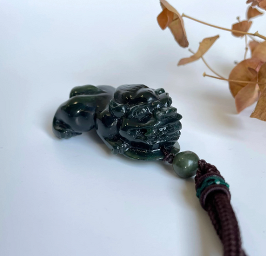 Dark Green Jade Pendant, Pi Xiu 44mm