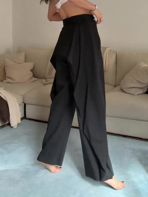 High Waist Draped Wide Leg Suit Pants