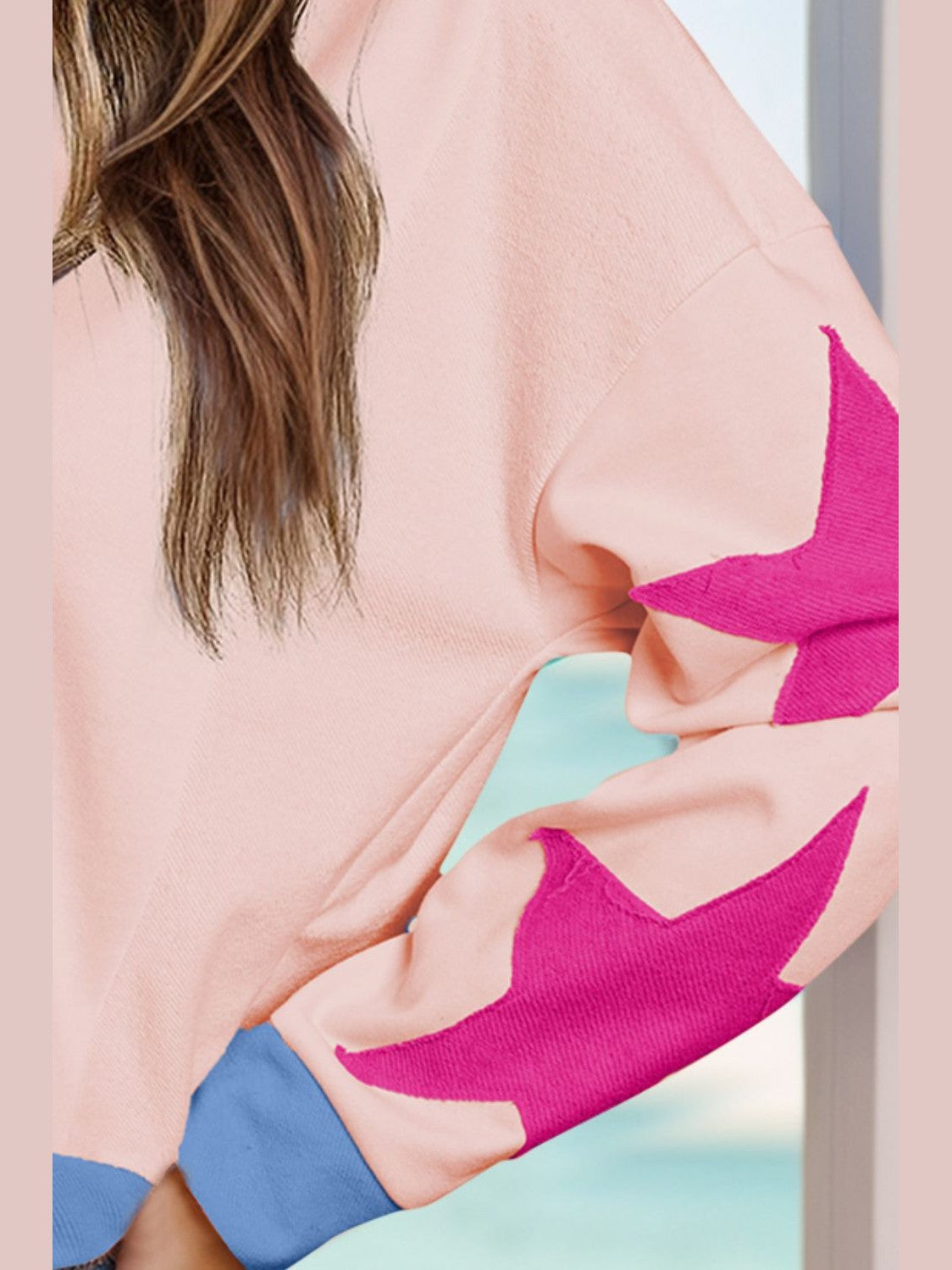 Women Star Contrast Round Neck Long Sleeve Sweatshirt