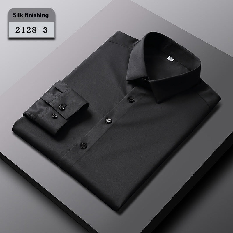 Elastic Silk Men's Long-sleeved Non-ironing Solid Color Breathable Shirt