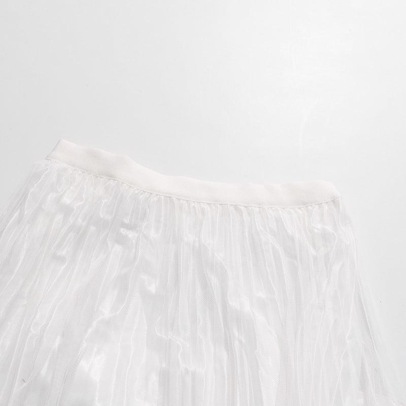 High Waist Pleated Ruffle Hem Midi Skirt