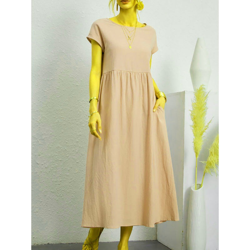 2026 New European And American Women's Round Neck Solid Color Pullover Comfortable Casual Dress