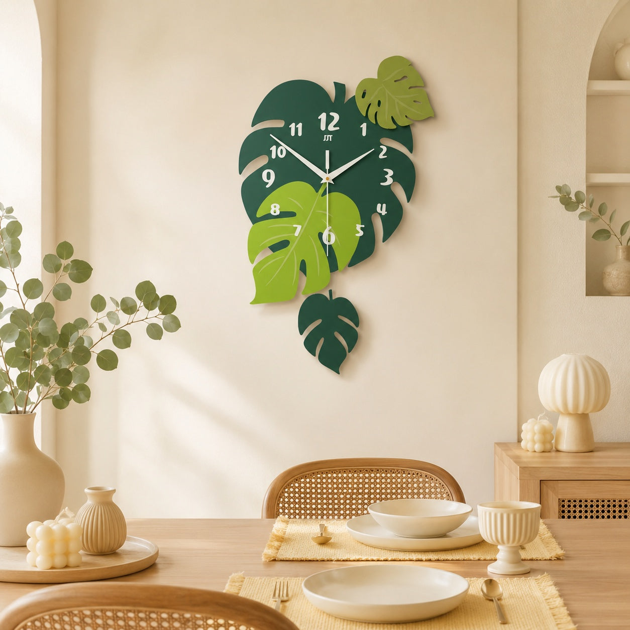 Acrylic Leaf Wall Clock Tropical Decorative Home Decor