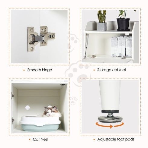 Litter Box Enclosure With Shelves And Doors White Wooden Hidden Cat Litter Box Furniture Industrial Indoor Cat House Washroom Pet Crate Storage Cabinet