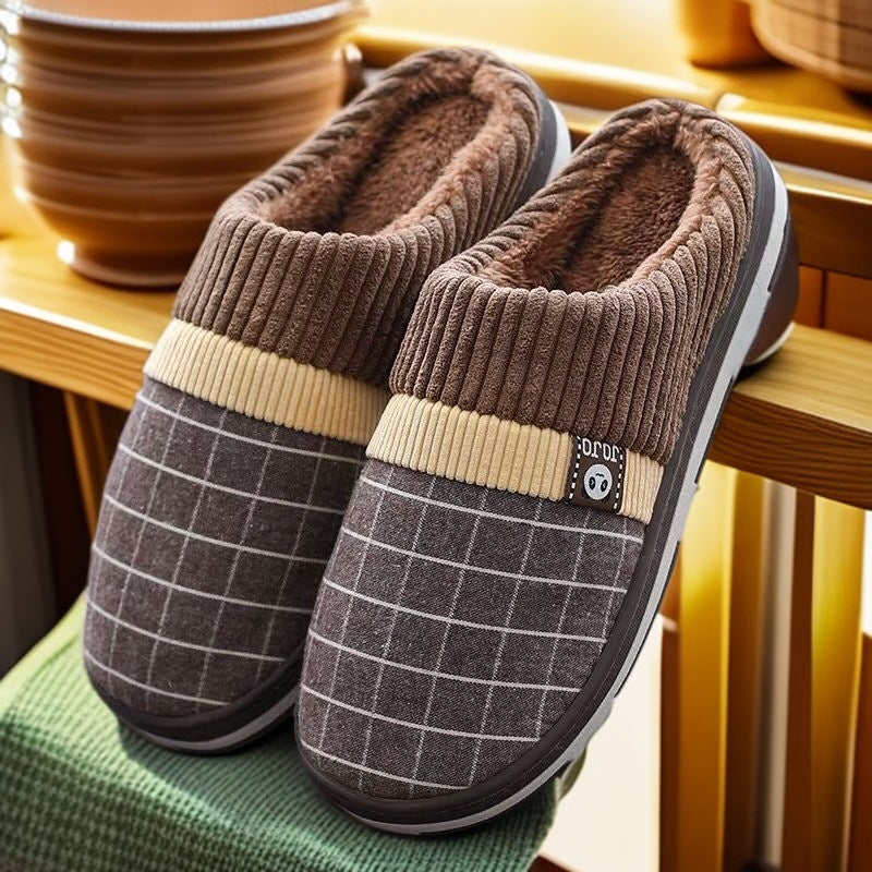 Mens Cotton Slippers For Winter Non-slip  Warm And With A Thick Sole