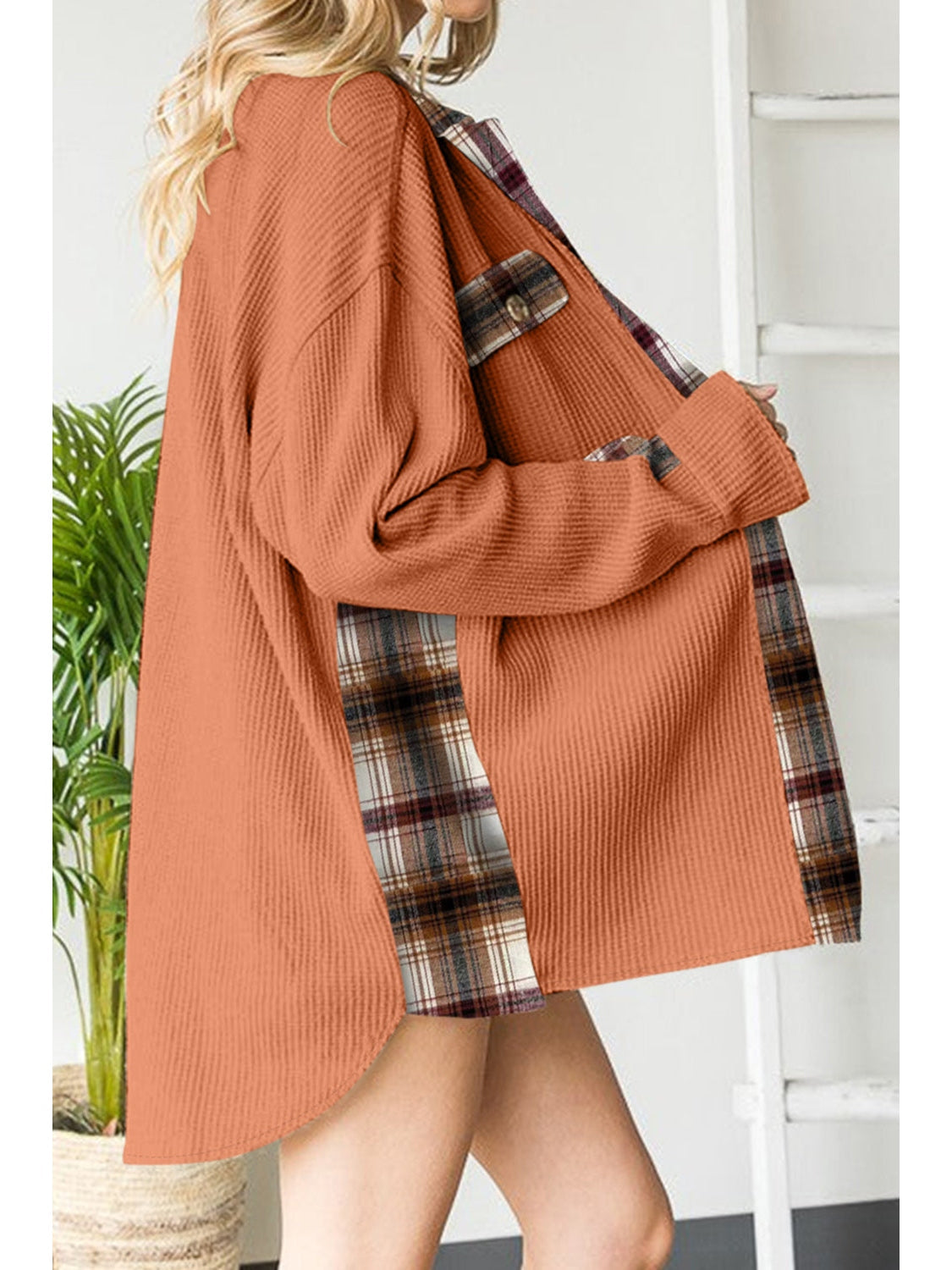 Plaid Button Down Collared Jacket