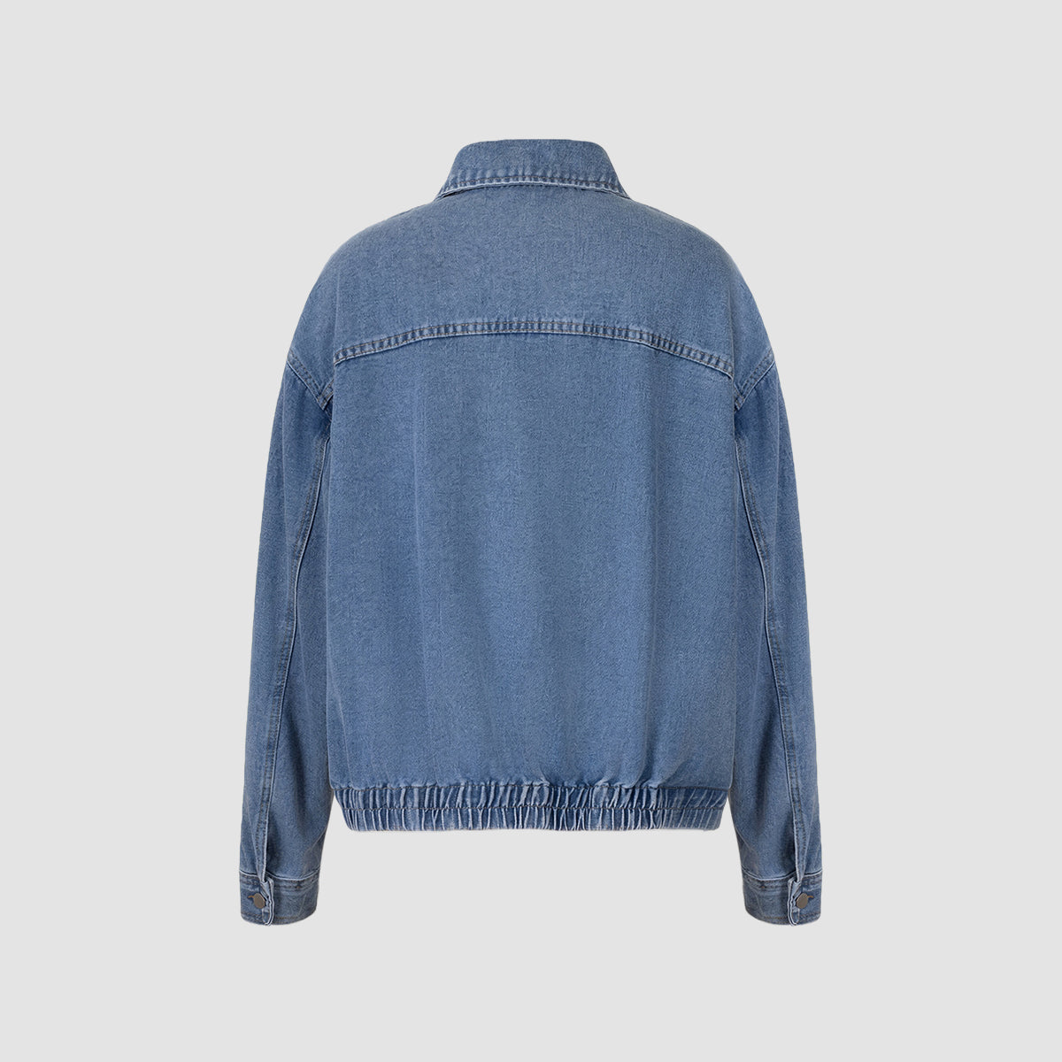 Light Blue Denim Cropped Jacket And Wide-leg Jeans Set