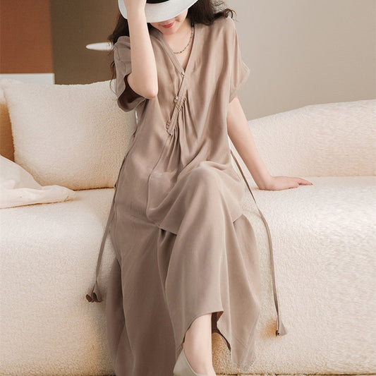 Elastic Cupro Lace Dress Women V Neck