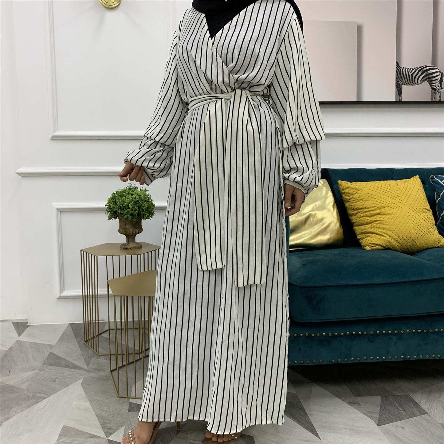 Muslim Fashion Large Women's Heap Sleeves Slim Fit Dress