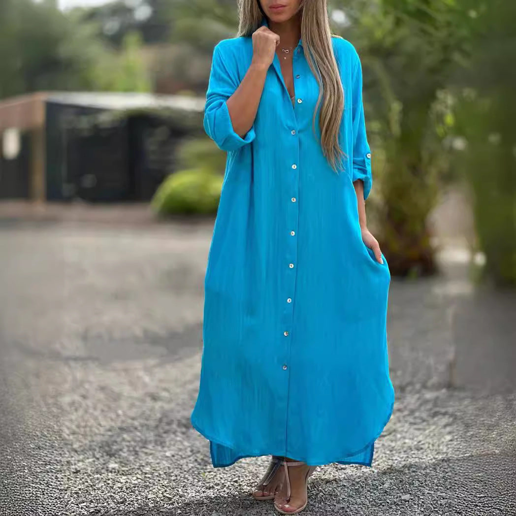 2026 Women's Dress, Cotton And Linen Shirt, Long Skirt, Fashionable Casual Long Sleeved Cardigan Dress