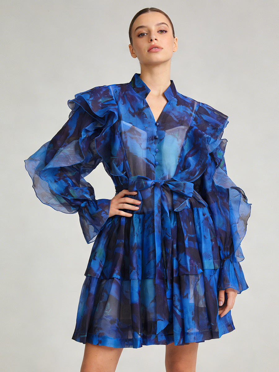 V-neck Ruffled Tie-waist Dress