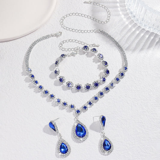 Diamond Necklace Earrings And Bracelet Three Piece Jewelry Set