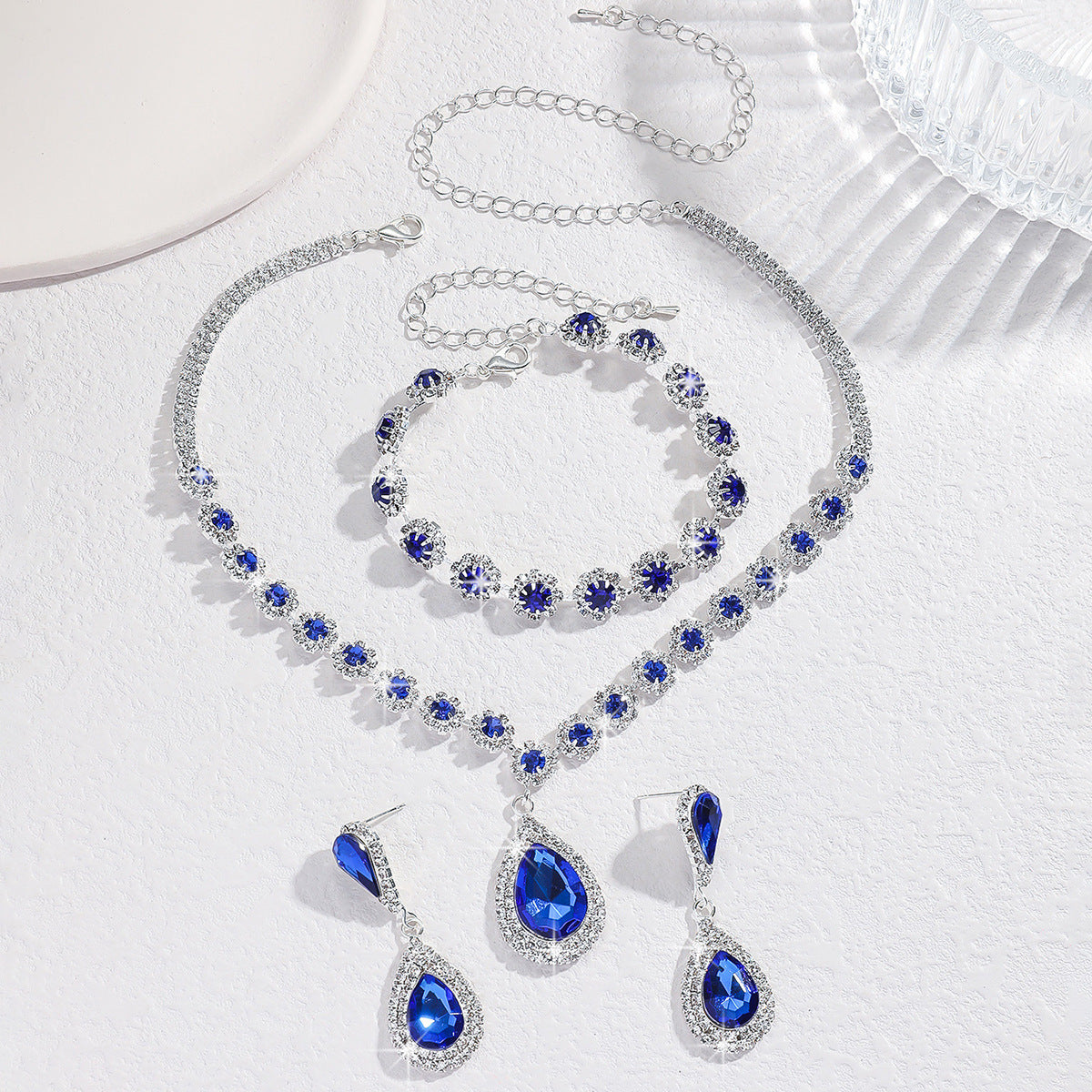 Diamond Necklace Earrings And Bracelet Three Piece Jewelry Set