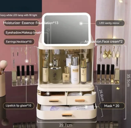 Lighted Mirror Makeup Storage Box
