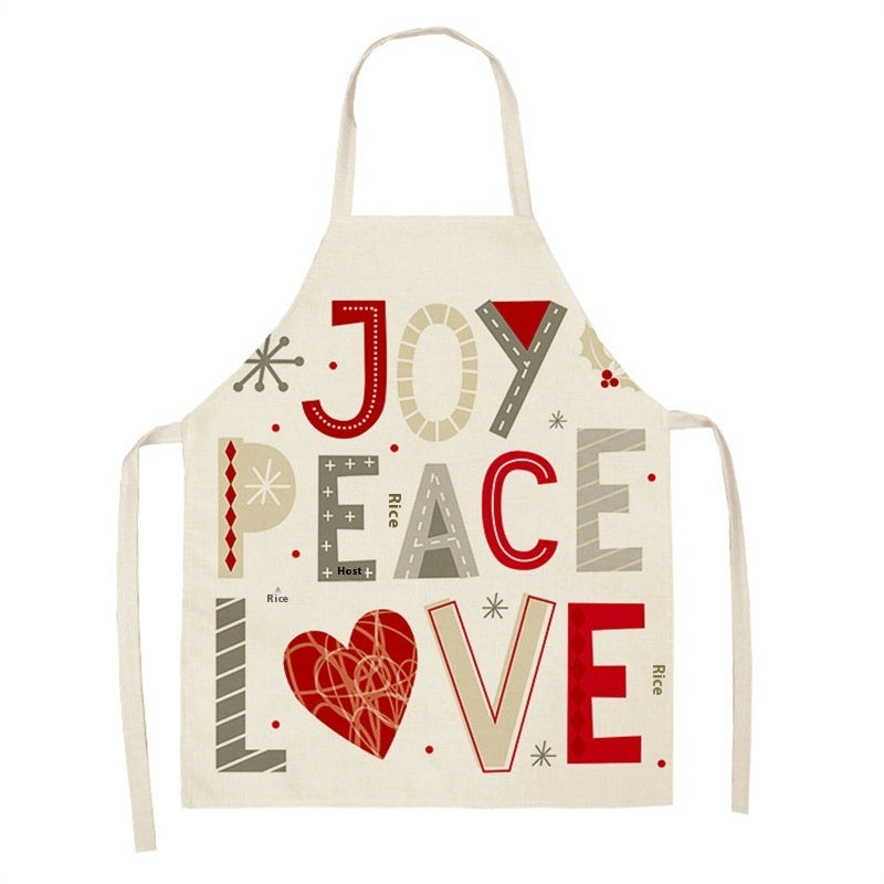 Christmas Deer Art Pattern Female Cleaning Home Cooking Kitchen Apron Chef Ear Cotton Linen