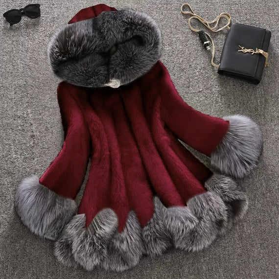 Faux Fur Women's White Rabbit Fur Mink Fur Winter Hooded Coat