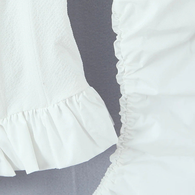 Square Neck Puff Sleeve Corset Peplum Top