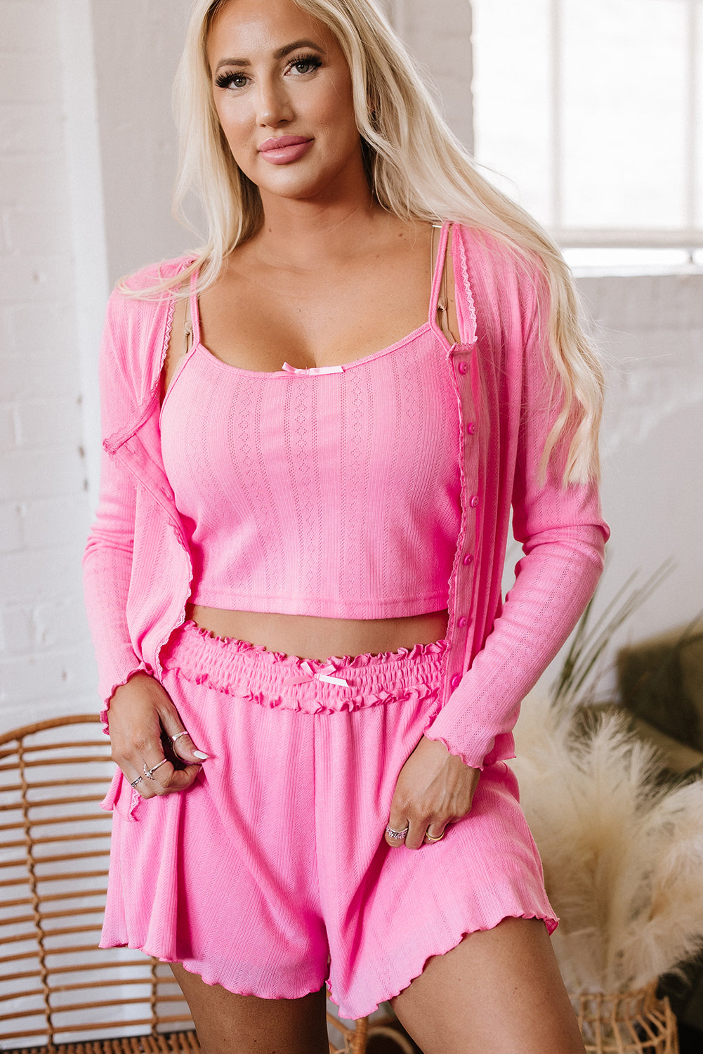 Ayla Cropped Cami Shorts and Cardigan Lounge Set